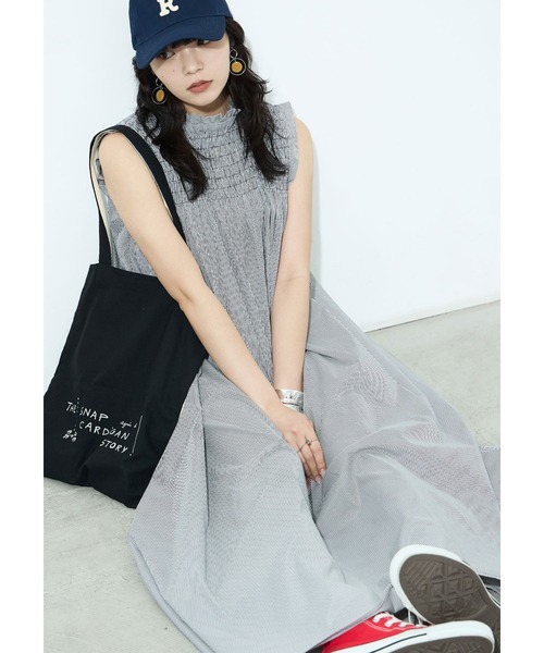 Fashion Letter(ファッションレター)の「リネンタッチ シャーリング ノースリーブワンピース(ワンピース・レディース・ブルー系その他/ブラック系その他/ブラウン/ブラック・M)」の3枚目の写真
