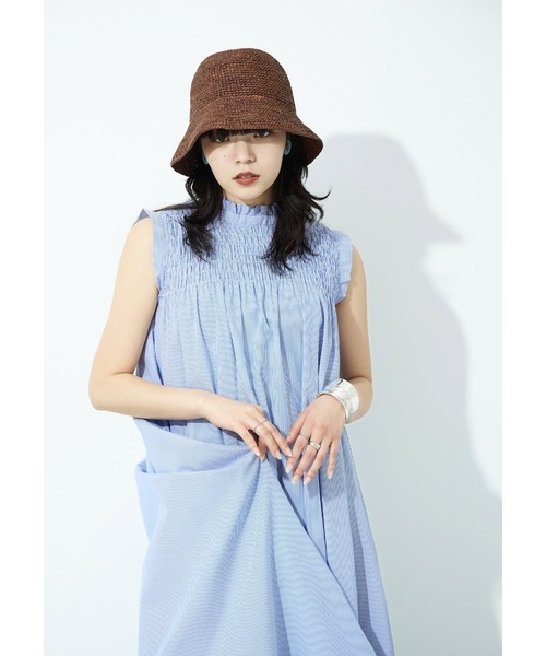 Fashion Letter(ファッションレター)の「リネンタッチ シャーリング ノースリーブワンピース(ワンピース・レディース・ブルー系その他/ブラック系その他/ブラウン/ブラック・M)」の4枚目の写真