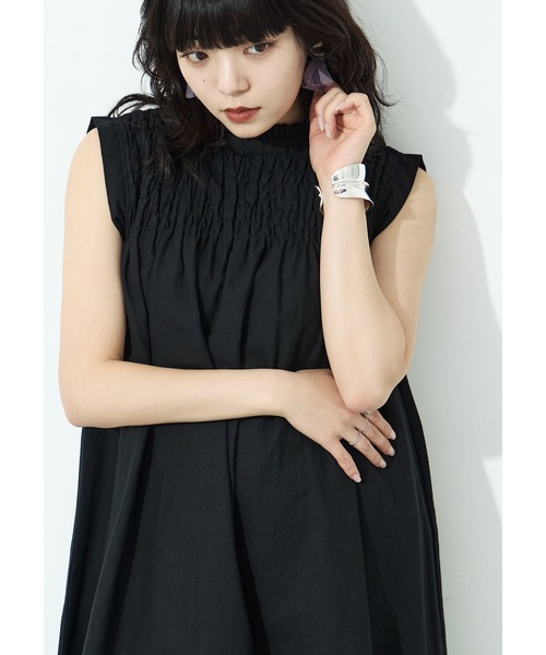 Fashion Letter(ファッションレター)の「リネンタッチ シャーリング ノースリーブワンピース(ワンピース・レディース・ブルー系その他/ブラック系その他/ブラウン/ブラック・M)」の5枚目の写真