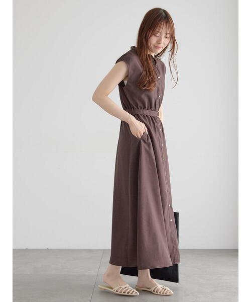 Te chichi(テチチ)の「【接触冷感/イージーケア】リネンライクワンピース(ワンピース・レディース・ネイビー/ブラック/ブラウン/イエロー・F)」の2枚目の写真
