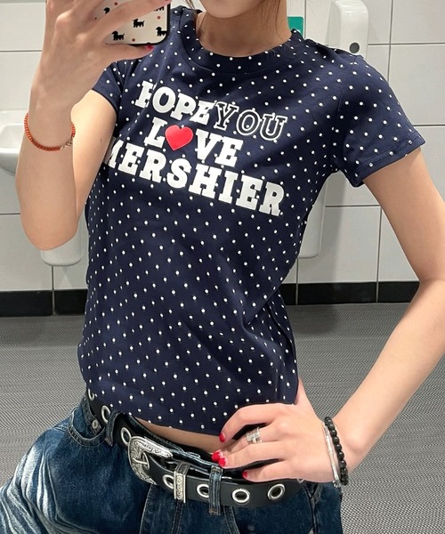 SHEENA(シーナ)の「ドット×ロゴプリント半袖フィットTシャツ(Tシャツ/カットソー・レディース・ネイビー/グレー・M)」の16枚目の写真