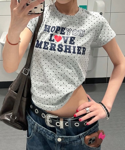 SHEENA(シーナ)の「ドット×ロゴプリント半袖フィットTシャツ(Tシャツ/カットソー・レディース・ネイビー/グレー・M)」の9枚目の写真