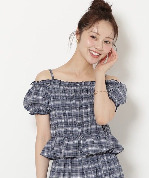 WILLSELECTION(ウィルセレクション)の「【セットアップ対応】シャーリングチェックブラウス(シャツ/ブラウス・レディース・グリーン系その他/ブルー系その他/ホワイト系その他・FREE)」の3枚目の写真