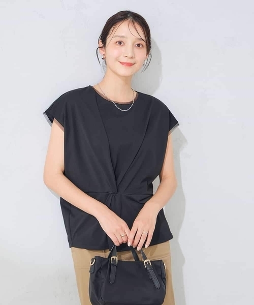 a.v.v（アーヴェヴェ）の「【接触冷感/UVカット】ツイストデザインカットソー（Tシャツ/カットソー・レディース・オレンジ系その他/ブラック・40/38）」の12枚目の写真