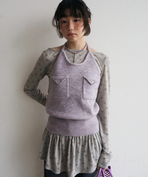 musubore(ムスボレ)の「halter-neck knit vest / ホルターネックポケットビスチェ(ニット/セーター・レディース・ライトグリーン/グレー/パープル・FREE)」の3枚目の写真