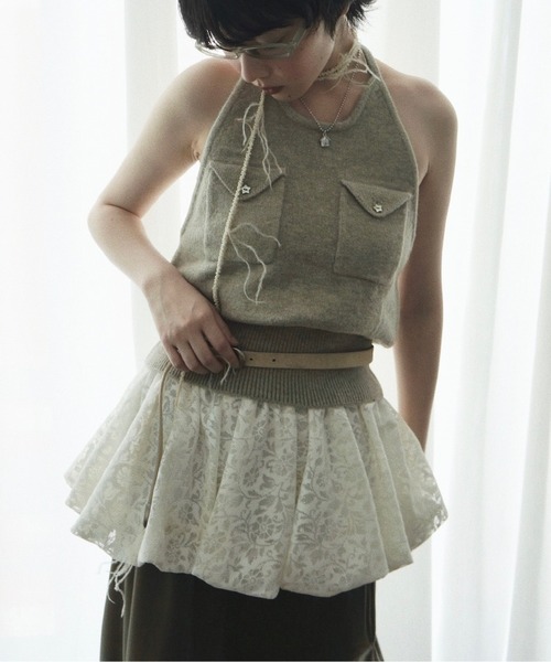 musubore(ムスボレ)の「halter-neck knit vest / ホルターネックポケットビスチェ(ニット/セーター・レディース・ライトグリーン/グレー/パープル・FREE)」の8枚目の写真