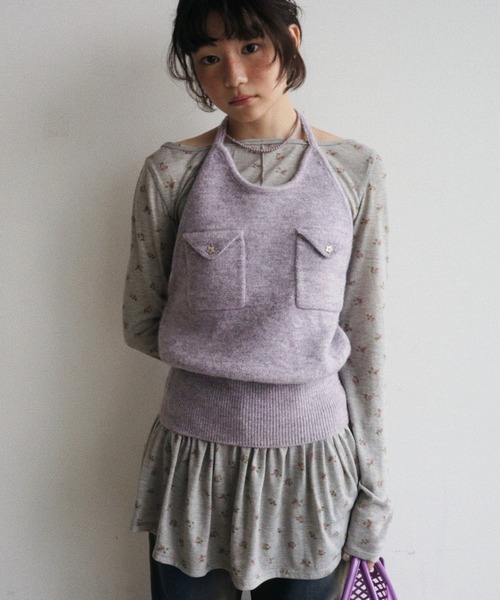 musubore(ムスボレ)の「halter-neck knit vest / ホルターネックポケットビスチェ(ニット/セーター・レディース・ライトグリーン/グレー/パープル・FREE)」の10枚目の写真