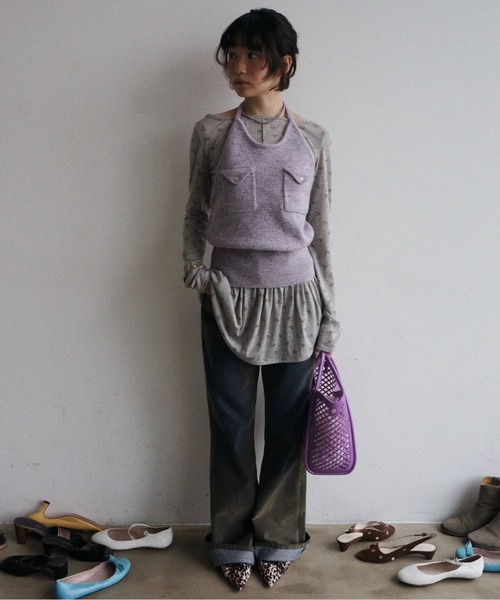 musubore(ムスボレ)の「halter-neck knit vest / ホルターネックポケットビスチェ(ニット/セーター・レディース・ライトグリーン/グレー/パープル・FREE)」の14枚目の写真
