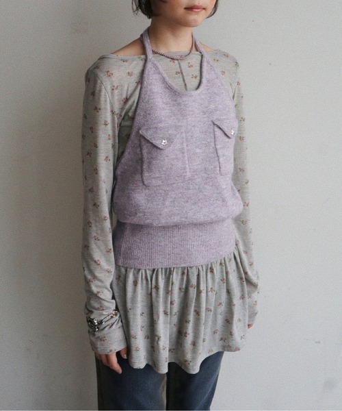musubore(ムスボレ)の「halter-neck knit vest / ホルターネックポケットビスチェ(ニット/セーター・レディース・ライトグリーン/グレー/パープル・FREE)」の11枚目の写真