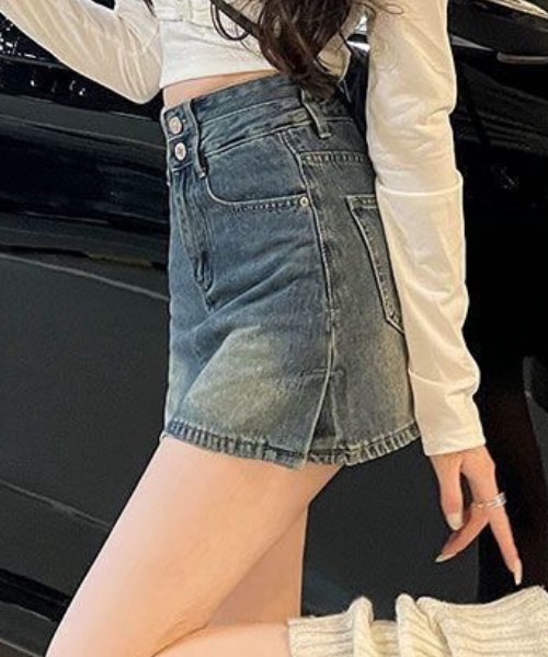 NANEA(ナネア)の「Wボタンデニムミニスカート(デニムスカート・レディース・ブルー・MEDIUM/SMALL/LARGE)」の5枚目の写真