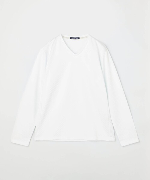 NICOLE selection(ニコルセレクション)の「バイアスダブルジャガードVネックカットソー(Tシャツ/カットソー・メンズ・ブラック/ネイビー/ボルドー/ライトグレー/ホワイト・M/L/XL)」の20枚目の写真