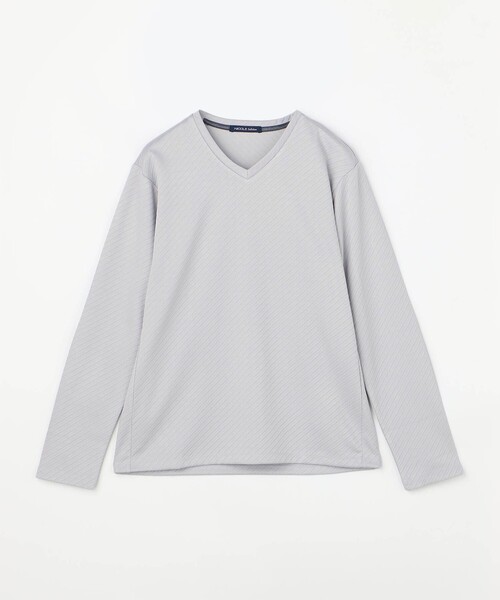 NICOLE selection(ニコルセレクション)の「バイアスダブルジャガードVネックカットソー(Tシャツ/カットソー・メンズ・ブラック/ネイビー/ボルドー/ライトグレー/ホワイト・M/L/XL)」の21枚目の写真