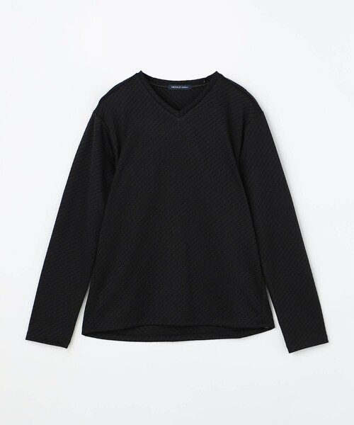 NICOLE selection(ニコルセレクション)の「バイアスダブルジャガードVネックカットソー(Tシャツ/カットソー・メンズ・ブラック/ネイビー/ボルドー/ライトグレー/ホワイト・M/L/XL)」の22枚目の写真