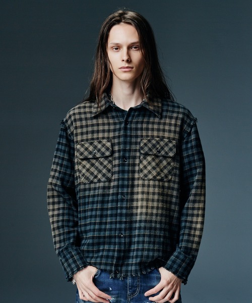 glamb(グラム)の「Bleach Check Shirt / ブリーチチェックシャツ(シャツ/ブラウス・メンズ・ブラック/マルチ・S/M/L)」の2枚目の写真