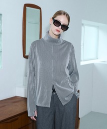 High neck pleats long sleeve tops / ハイネックプリーツロンT