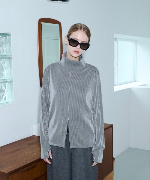 seyto（セイト）の「High neck pleats long sleeve tops / ハイネックプリーツロンT（その他トップス・メンズ・グレー/ブルー・2/3）」の8枚目の写真