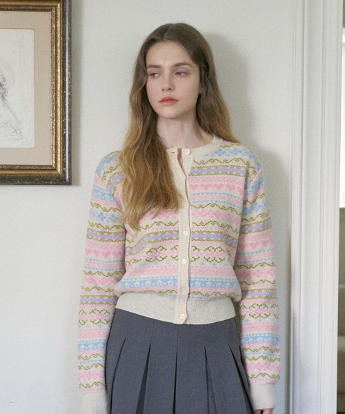 VLETI(ブレッティ)の「Wool Scheme Jacquard Knit Cardigan (Cream)(カーディガン/ボレロ・レディース・オートミール・FREE)」の2枚目の写真