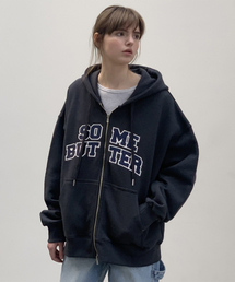 SOMEWHEREBUTTER（サムウェアバター）の「Satin Heart Logo Hoodie Zip-Up - Charcoal（パーカー）」