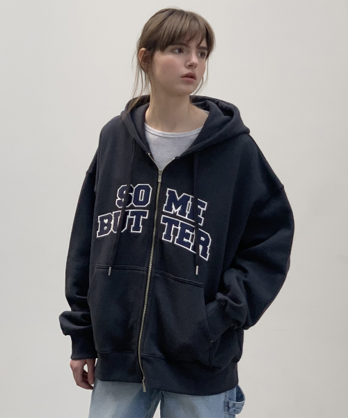 Satin Heart Logo Zip-Up Hoodie - Charcoal (свитшот на молнии)