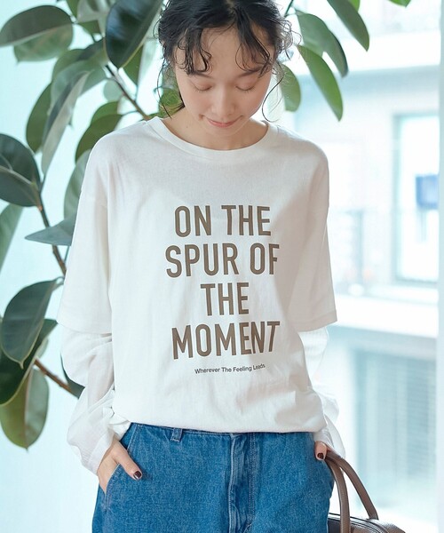 coen(コーエン)の「袖シアードッキング レイヤード風ロゴロンT(Tシャツ/カットソー・レディース・ダークグレー/ブラウン/オフホワイト/ナチュラル・M/L)」の1枚目の写真