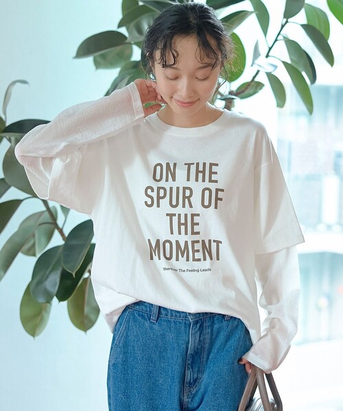 coen(コーエン)の「袖シアードッキング レイヤード風ロゴロンT(Tシャツ/カットソー・レディース・ダークグレー/ブラウン/オフホワイト/ナチュラル・M/L)」の8枚目の写真