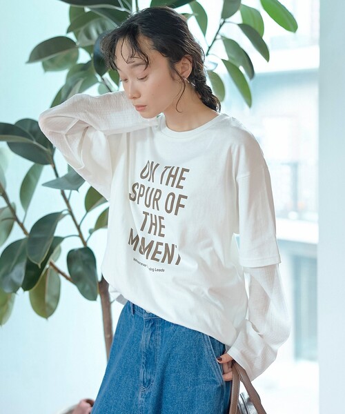 coen(コーエン)の「袖シアードッキング レイヤード風ロゴロンT(Tシャツ/カットソー・レディース・ダークグレー/ブラウン/オフホワイト/ナチュラル・M/L)」の9枚目の写真