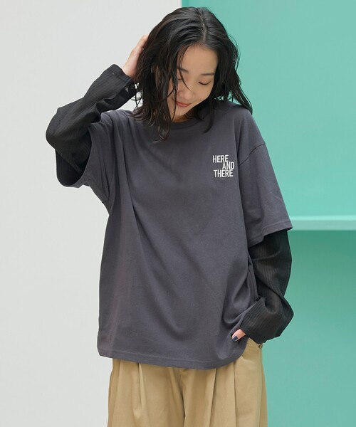 coen(コーエン)の「袖シアードッキング レイヤード風ロゴロンT(Tシャツ/カットソー・レディース・ダークグレー/ブラウン/オフホワイト/ナチュラル・M/L)」の15枚目の写真