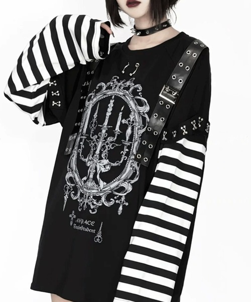 NOVESSEL(ノベセル)の「『AOSPACE/アオスペース』レイヤードボーダーロングスリーブカットソー(Tシャツ/カットソー・レディース・ブラック/ホワイト・FREE)」の1枚目の写真