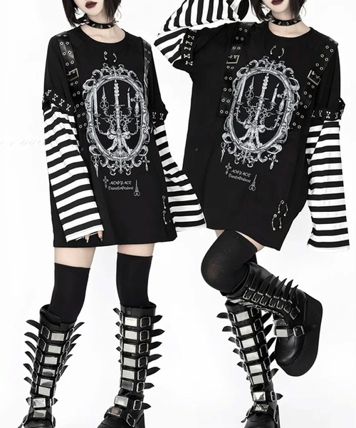 NOVESSEL(ノベセル)の「『AOSPACE/アオスペース』レイヤードボーダーロングスリーブカットソー(Tシャツ/カットソー・レディース・ブラック/ホワイト・FREE)」の4枚目の写真