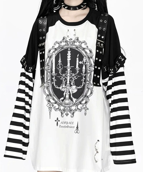 NOVESSEL(ノベセル)の「『AOSPACE/アオスペース』レイヤードボーダーロングスリーブカットソー(Tシャツ/カットソー・レディース・ブラック/ホワイト・FREE)」の5枚目の写真