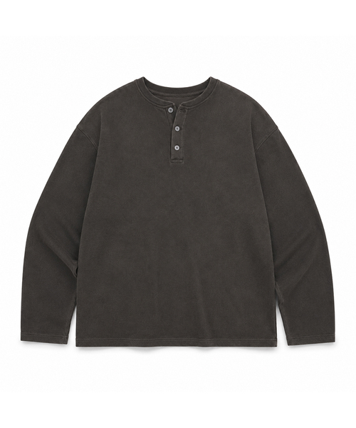 DE GRAND MATIN(ディグランドマーティン)の「ピグメントウォッシングヘンリーネックロングスリーブネイビー(Tシャツ/カットソー・メンズ・ネイビー/ブラウン・FREE)」の2枚目の写真