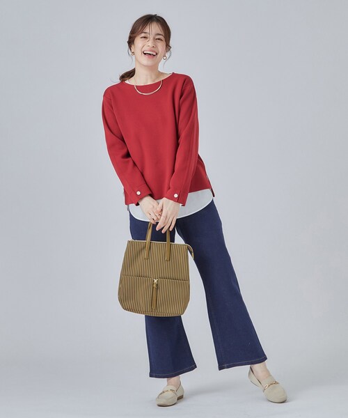 SHOO・LA・RUE(シューラルー)の「【2WAY】ストライプ柄 スクエアリュック(バックパック/リュック・レディース・カーキ/ブラック・00)」の6枚目の写真