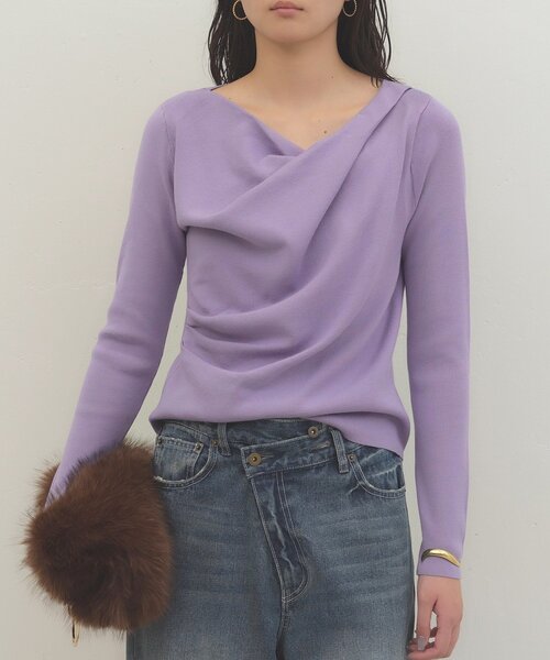 LOUNGEDRESS（ラウンジドレス）の「《着映えトップス》ドレープニット　秋服（ニット/セーター・レディース・ブラック/パープル/グレー/オフホワイト/グリーン・FREE）」の5枚目の写真
