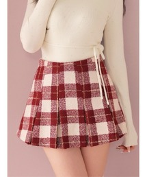 Merlot check pleats mini skirt(eme11198)
