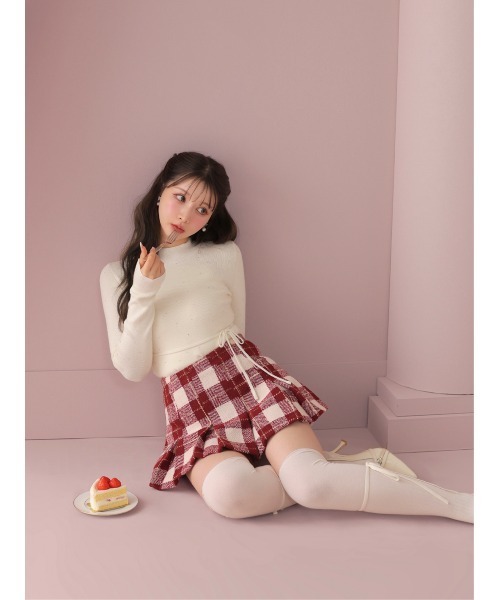 M me eme(エムミーエメ)の「Merlot check pleats mini skirt(eme11198)(スカート・レディース・レッド・FL/XS/FREE)」の3枚目の写真