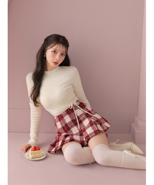 M me eme(エムミーエメ)の「Merlot check pleats mini skirt(eme11198)(スカート・レディース・レッド・FL/XS/FREE)」の4枚目の写真
