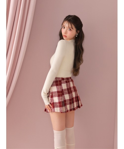 M me eme(エムミーエメ)の「Merlot check pleats mini skirt(eme11198)(スカート・レディース・レッド・FL/XS/FREE)」の6枚目の写真