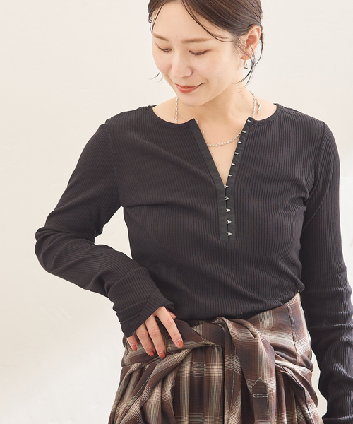 JOURNAL STANDARD(ジャーナルスタンダード)の「シアーテレコHOOKヘンリー(Tシャツ/カットソー・レディース・ブラック/ライトブルー/チャコールグレー・FREE)」の1枚目の写真