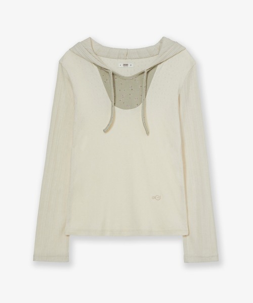 aeae(エーイーエーイー)の「FLOWER BLOCK HOODIE(パーカー・レディース・グレー/アイボリー・FREE)」の2枚目の写真