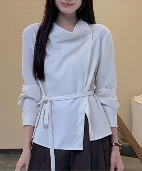 CHUN CHUN NOTES（チュンチュンノーツ）の「斜めボタンリボンベルト付きウエストマークシャツ（シャツ/ブラウス・レディース・ベージュ・M）」の22枚目の写真