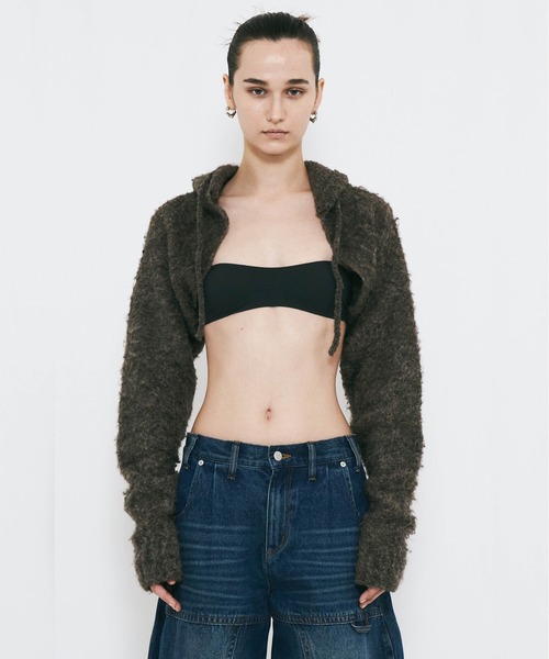 VIAVANDA（ヴィアヴァンダ）の「MUFFLER KNIT CARDIGAN（カーディガン/ボレロ・レディース・アイボリー/ブラウン/ダークグレー・FREE）」の3枚目の写真