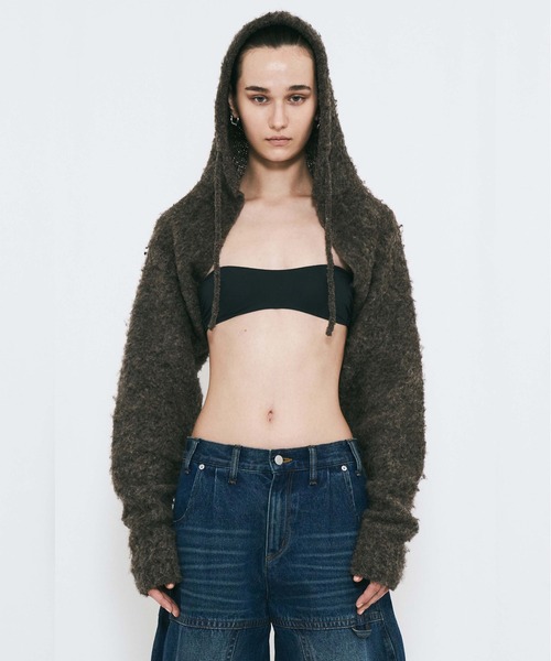 VIAVANDA（ヴィアヴァンダ）の「MUFFLER KNIT CARDIGAN（カーディガン/ボレロ・レディース・アイボリー/ブラウン/ダークグレー・FREE）」の6枚目の写真