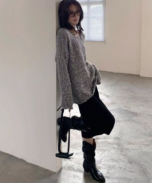 Achic(アシック)の「【秋冬新作】透かし編みミックスヤーンルーズニットプルオーバー(ニット/セーター・レディース・ベージュ/グレー/アイボリー・M)」の8枚目の写真