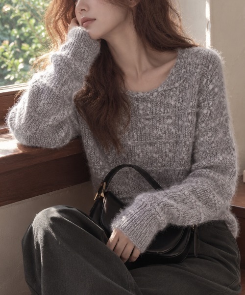 Achic(アシック)の「【秋冬新作】透かし編みミックスヤーンルーズニットプルオーバー(ニット/セーター・レディース・ベージュ/グレー/アイボリー・M)」の17枚目の写真
