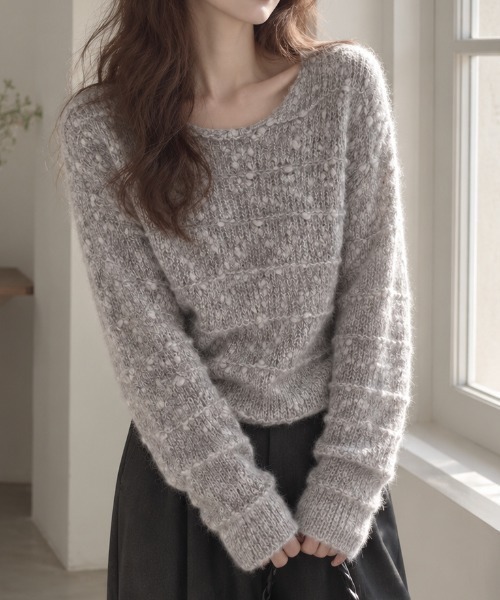 Achic(アシック)の「【秋冬新作】透かし編みミックスヤーンルーズニットプルオーバー(ニット/セーター・レディース・ベージュ/グレー/アイボリー・M)」の18枚目の写真