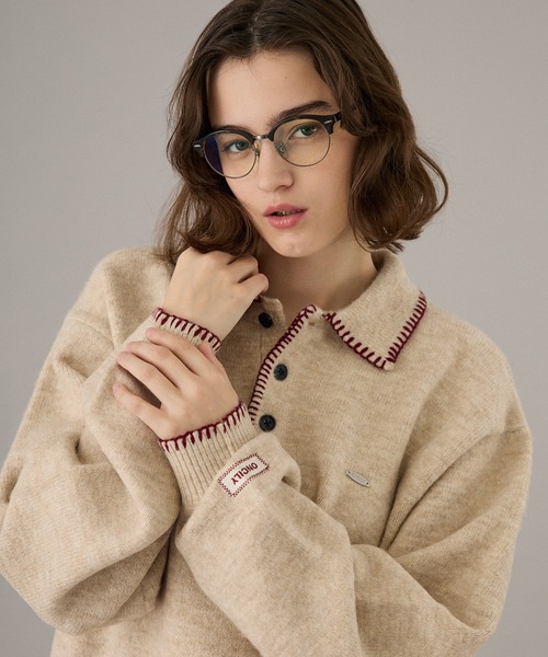BLANKET STITCH COLLAR KNIT POLO / ブランケットステッチカラー