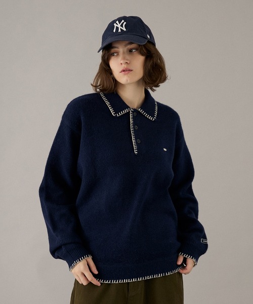 BLANKET STITCH COLLAR KNIT POLO / ブランケットステッチカラー