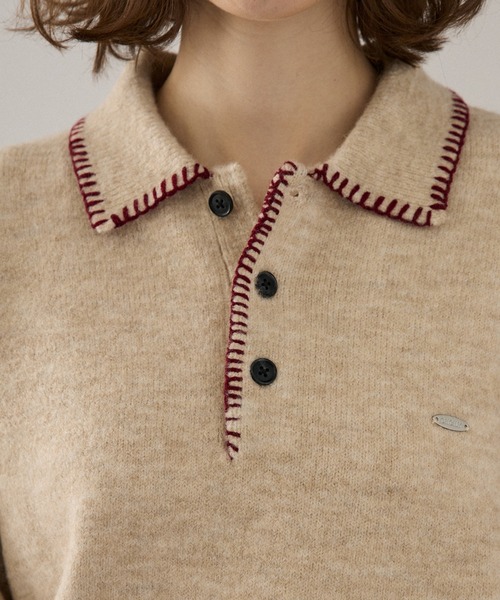 ONCILY(オンシェリー)の「BLANKET STITCH COLLAR KNIT POLO / ブランケットステッチカラーニットポロ(ニット/セーター・メンズ・ブラウン/ベージュ/マスタード/チャコールグレー/ネイビー・LARGE/MEDIUM/SMALL)」の10枚目の写真