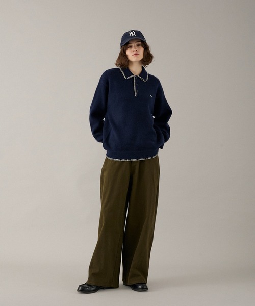 ONCILY(オンシェリー)の「BLANKET STITCH COLLAR KNIT POLO / ブランケットステッチカラーニットポロ(ニット/セーター・メンズ・ブラウン/ベージュ/マスタード/チャコールグレー/ネイビー・LARGE/MEDIUM/SMALL)」の19枚目の写真