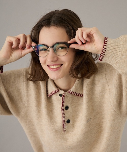 ONCILY(オンシェリー)の「BLANKET STITCH COLLAR KNIT POLO / ブランケットステッチカラーニットポロ(ニット/セーター・メンズ・ブラウン/ベージュ/マスタード/チャコールグレー/ネイビー・LARGE/MEDIUM/SMALL)」の9枚目の写真